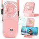 Portable Flippy Fan 3 In 1 Handheld Neck Desk 16.7 X 8 X 1.9 Cm 3 Speed Levels Usb Charging Foldable Digital Display Phone Holder Pink