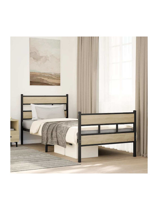 Double Wooden Bed Smoke Oak with Slats for Mattress 107x203cm