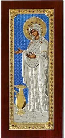 Prince Silvero Icon Virgin Mary The Elder Colored Brown Wood Silver 23x48cm