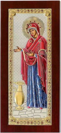Prinz Silvero Ikone der Jungfrau Maria die Ältere Farbige Braune Holz Silber 23x48cm