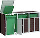 Triple Waste Bin Frame 216x81x115 cm Steel Brown 4006182