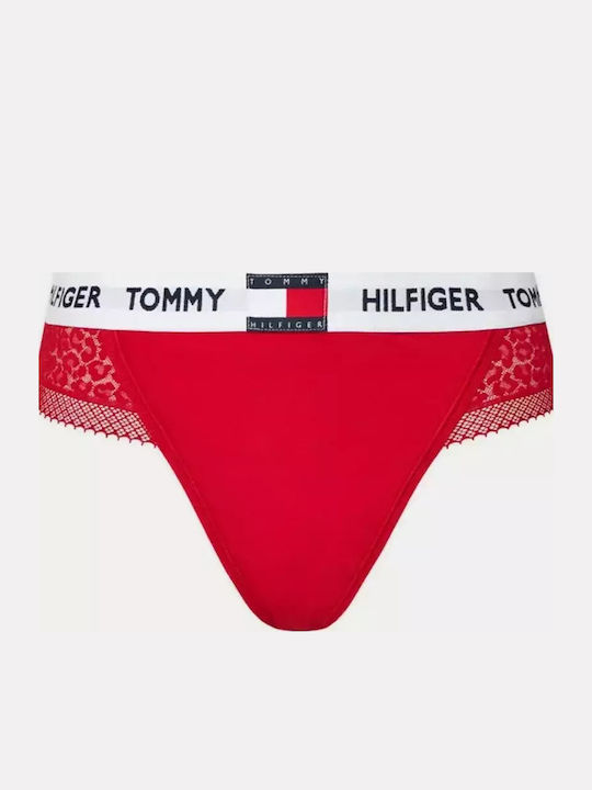 Tommy Hilfiger Damen Zeichenfolge mit Spitze Rot