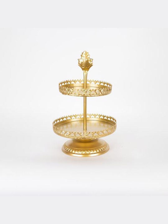 Metallic Dessert Tower Stand with 2 Tiers Gold Ø25.5cmxY40.5cm 25.5x25.5x40.5cm
