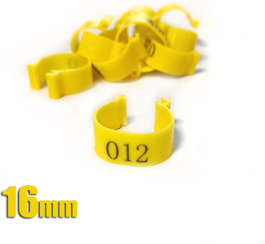 Yellow Numbered Chicken Leg Rings 16mm 10 Pieces