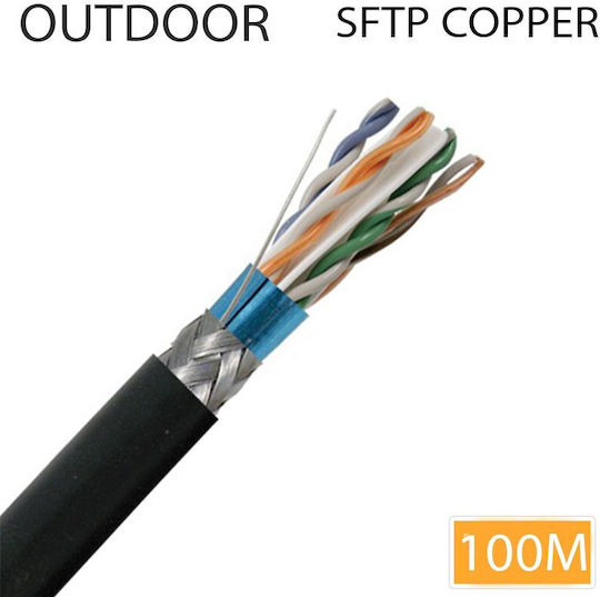 S/FTP Cat.6 (Gigabit) Καλώδιο Δικτύου Ethernet εξωτερικού χώρου χωρίς ακροδέκτες 100m Μαύρο