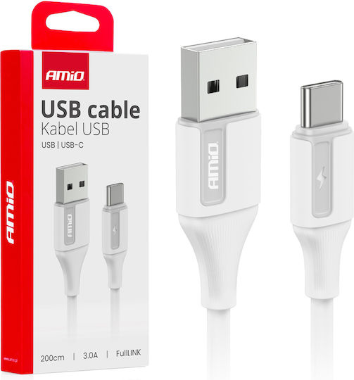 AMiO USB 2.0 Кабел USB-C Мъжки - USB-A Бял 2м 03918
