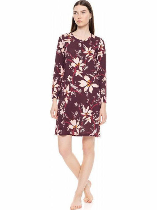 Pink Label Зимна Дамска Нощница Maroon