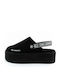 Suede Mules with Low Heel in Black Color