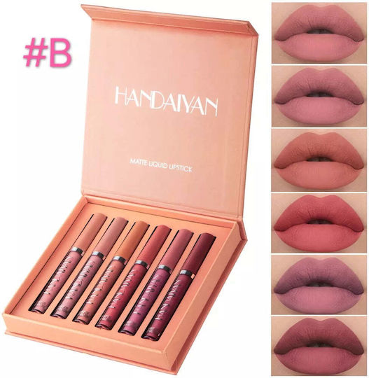 Set mit 6 transferresistenten matten Lippenstiften Handaiyan 2,5 ml