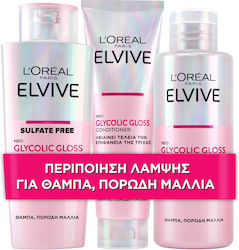 L'Oreal Paris Elvive Glycolic Gloss Комплект за грижа за косата за блясък 3бр L'Oreal Paris Elvive Glycolic Gloss Комплект за грижа за косата за блясък 3бр