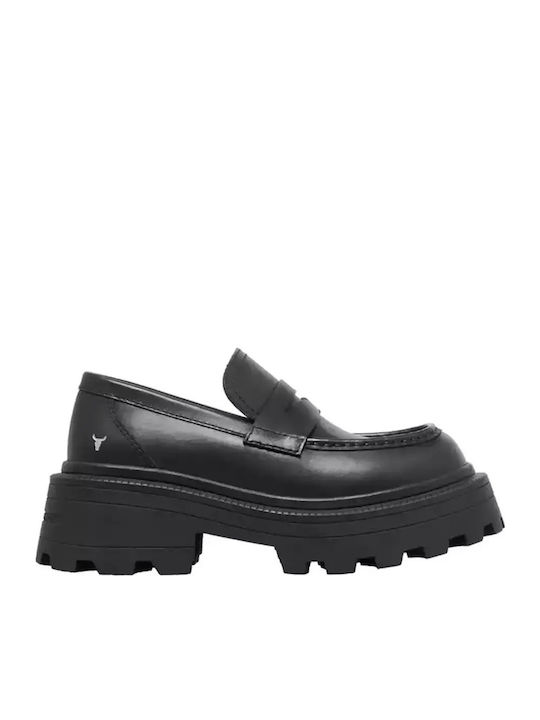 Leder Damen Mokassins in Schwarz Farbe