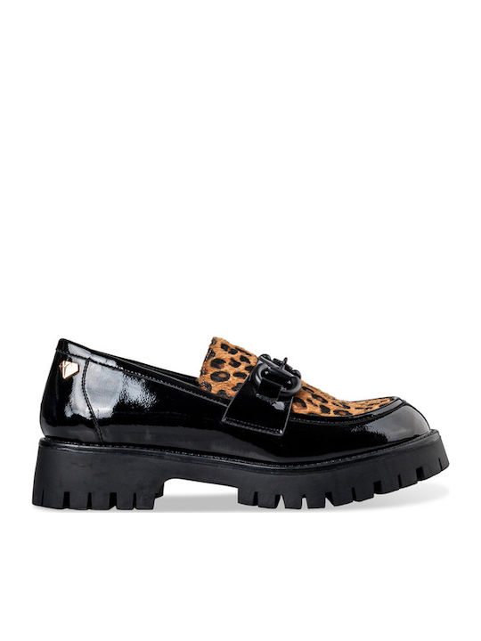 Leder Damen Loafers Black/Leopard