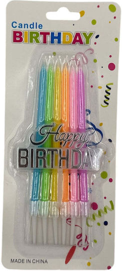 Neon Cake Candles 12cm + Happy Birthday Cake Topper
