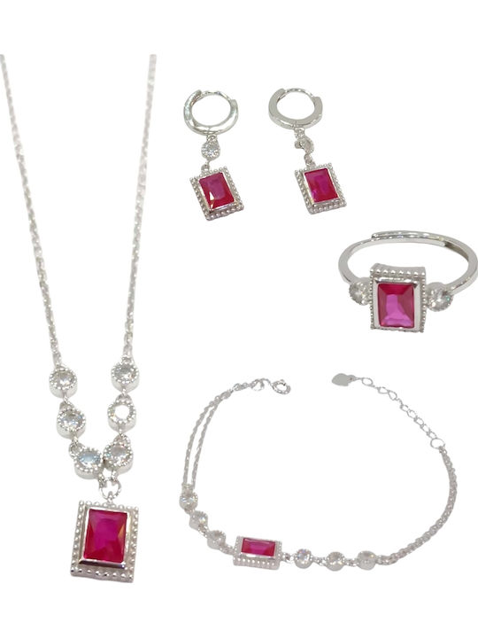 Prince Silvero Set with Necklace , Earrings & Ring from Silver with Stones