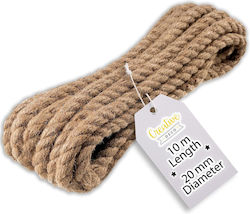 Creative Deco Lina Jute 10m Length 20mm Thickness Strong Durable Rope Twisted Natural Brown Color Ideal Garden Interior Decoration Art Projects Crafts