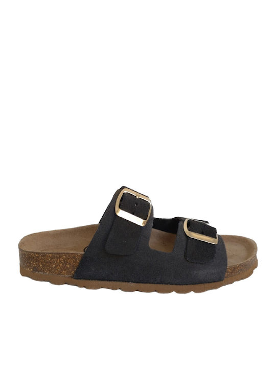 Δερμάτινα Γυναικεία Ανατομικά Σανδάλια Flatforms Μαύρα
