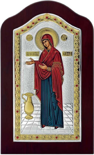 Prince Silvero Icon Virgin Mary The Elder Colored Brown Wood Silver 17x27.5cm
