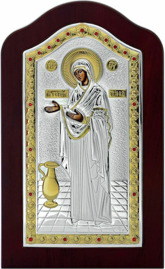 Prince Silvero Icon Virgin Mary The Elderly Colored Brown Wood Silver 23x38cm