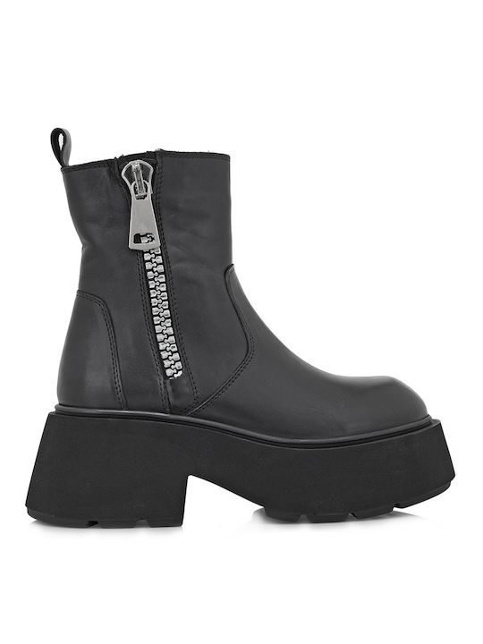 Leder Stiefeletten Damen Schwarz