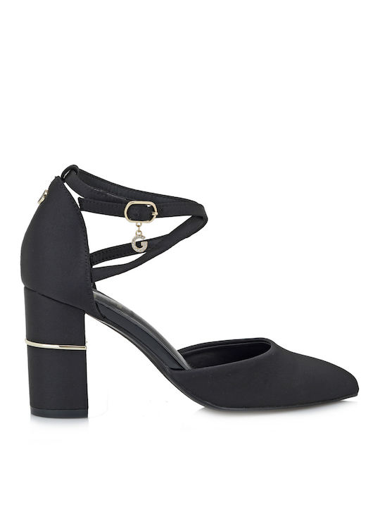 Satin Pumps mit Hochem Absatz Schwarz