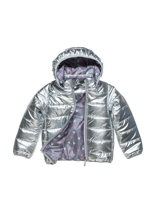 Kids' Quilted Jacket with Hood Silver
