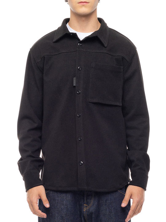 Μακρυμάνικo Τζιν Overshirt σε Κανονική Γραμμή Black
