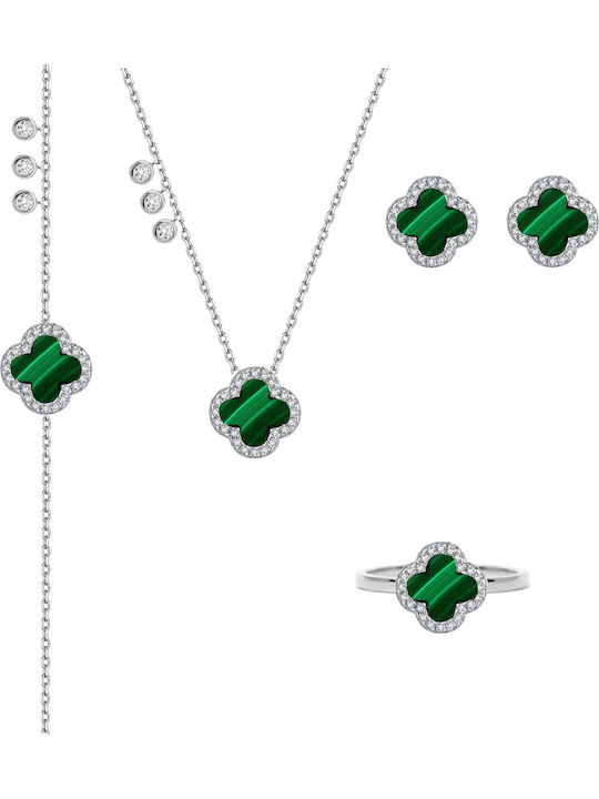 Set with Necklace , Earrings & Ring from Silver with Stones