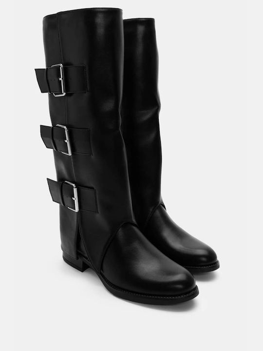 Luigi Synthetic Leather Women's Boots with Zipper Black