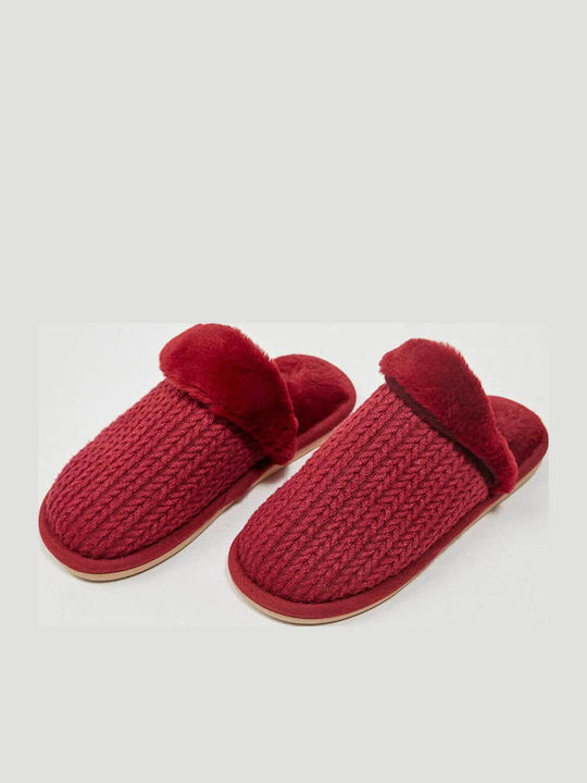 Gisela Winter Damen Hausschuhe mit Fell Burgund...