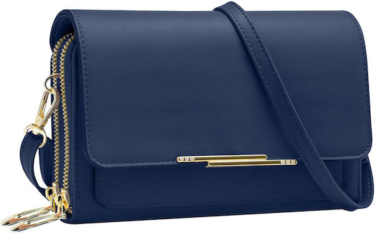Cross-body Phone Strap Faux-leather Multi-compartments Blue
