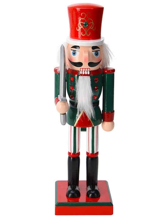 Weihnachts-Nussknacker aus Hölzernes Soldat mit grüner Jacke und silbernem Schwert Höhe 25cm.