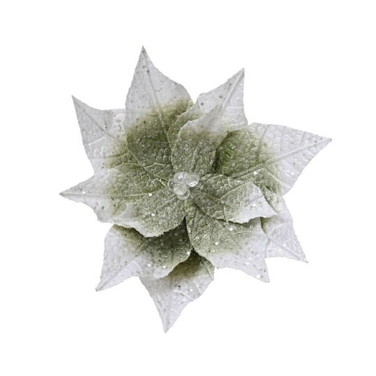 Christmas Poinsettia Flower Velvet Green Light White 28x16cm 306.035.0036.09
