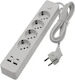 Jortan Bandă de alimentare Securitate 4 Prize cu 2 USB-A, 2 USB-C, Comutator și Cablu 2m