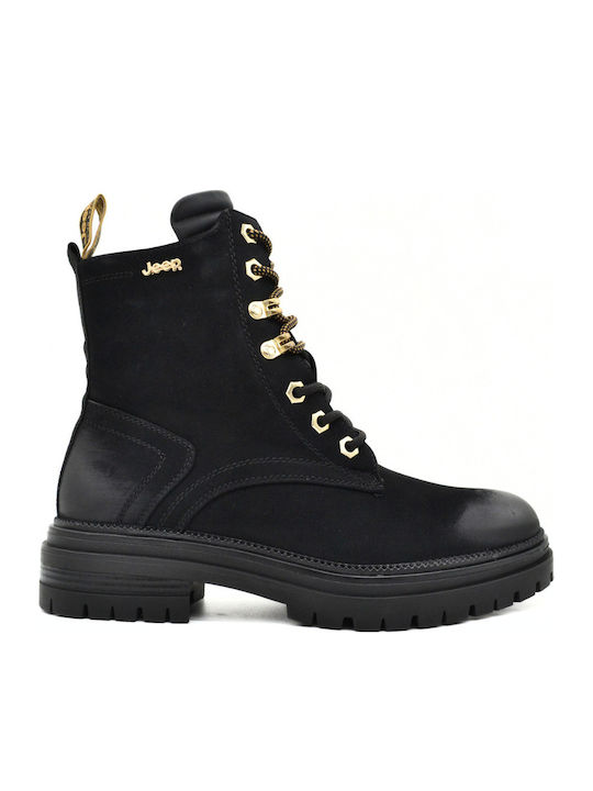 Lace Leather Women's Ankle Boots Black