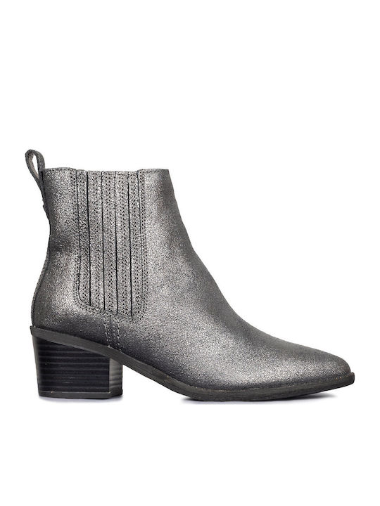 Morzine Top Leather Women's Ankle Boots with Medium Heel Black