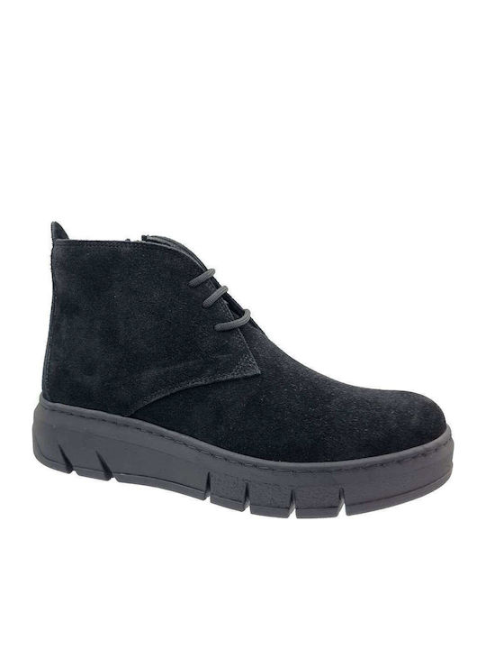 Mago Shoes Suede Γυναικεία Μποτάκια Μαύρα
