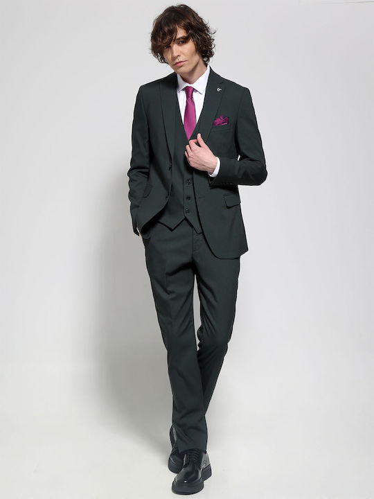 Men's Suit with Vest Green