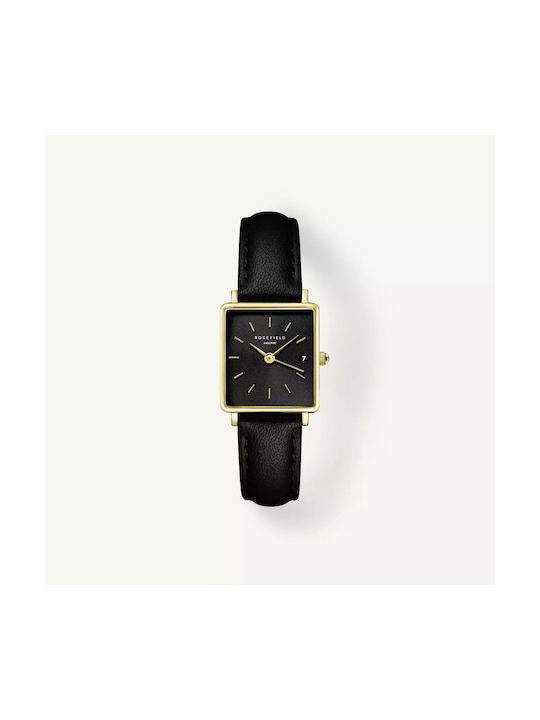 Rosefield Boxy Xs Uhr mit Schwarz Lederarmband