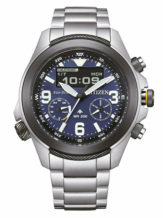 Citizen Promaster Land Analog/Digital Men's Watch 43mm Chronograph Battery with Silver Metal Bracelet