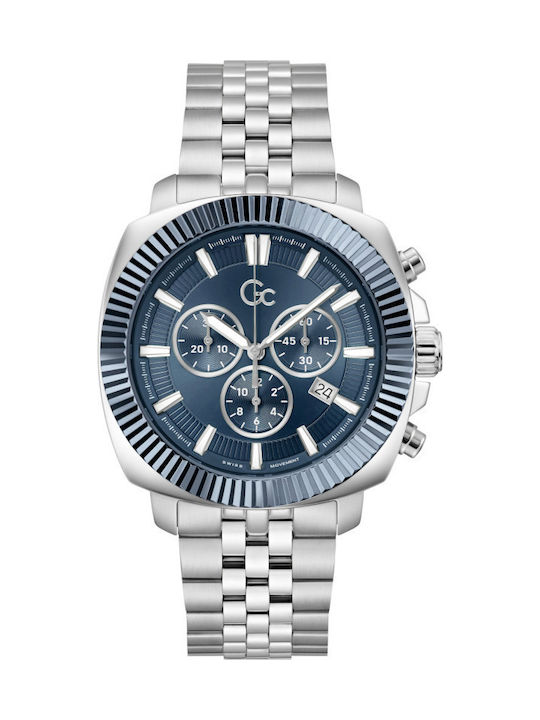GC Watches Men's Watch 44mm Chronograph Battery with Silver Metal Bracelet