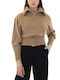 Short Women's Knitted Cardigan with Zipper Brown