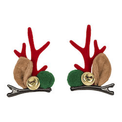 Rudolf Hair Clips Red with Reindeer Pattern 2 Pieces