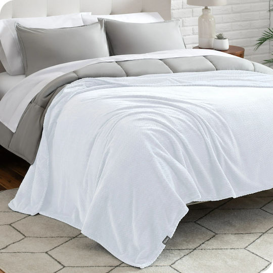 My Home Luxury Κουβέρτα Fleece Υπέρδιπλη 220x240εκ. Λευκή