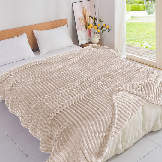 My Home Luxury Κουβέρτα Fleece Μονή 160x220εκ. Εκρού MRS-08