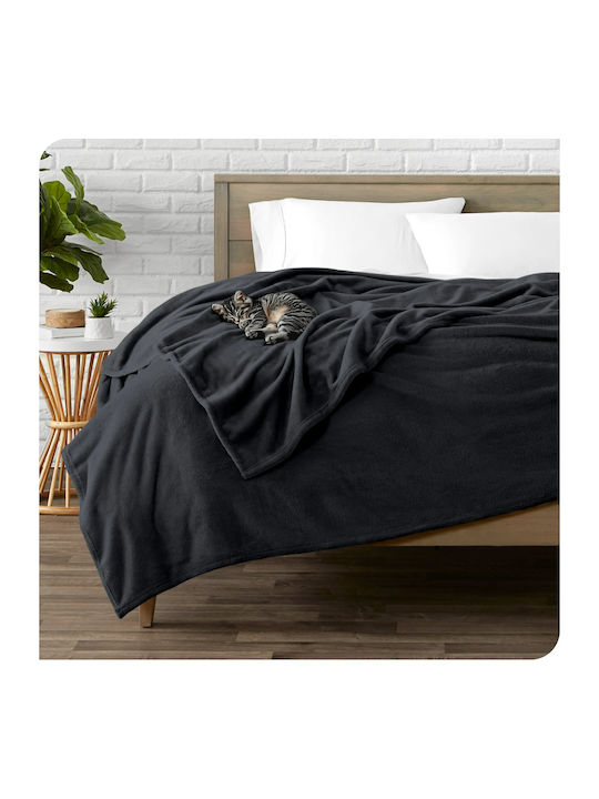 My Home Luxury Κουβέρτα Fleece Υπέρδιπλη 220x240εκ. Μαύρη PB-18