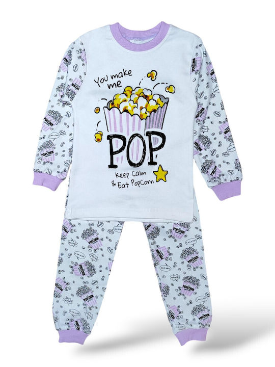 Babydom Παιδική Πιτζάμα Χειμωνιάτικη Λευκό, Λιλά