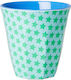 Green & Turquoise Star Melamine Cups 250ml 9x9cm Rice 2 Pieces
