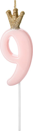 Candle Number 9 Pink With Gold Crown Rose Gold