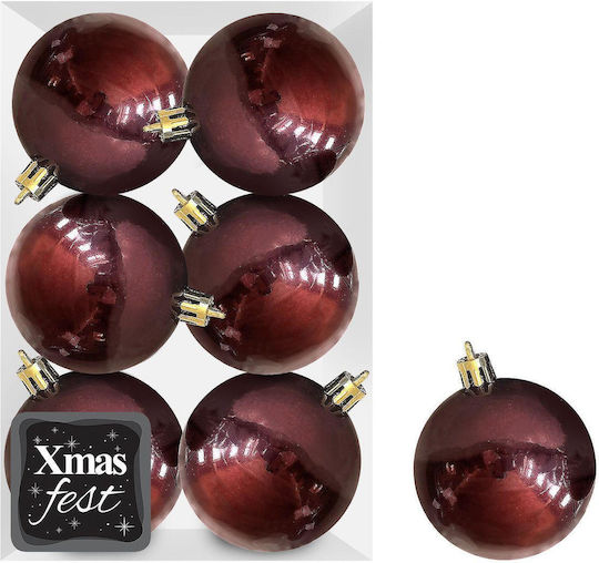 Set of 6 Burgundy Balls 8cm Set of 6 Burgundy Balls 8cm