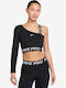 Pro Γυναικείο Αθλητικό Crop Top Μακρυμάνικο Fast Drying Μαύρη